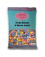 Fruit Salad and Black Jack Chews - 1Kg Bulk bag of retro pineapple and raspberry and liquorice and aniseed flavour chewy sweets