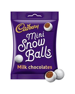 Christmas Sweets - Stocking Fillers - A 80g bag of Cadbury Dairy Milk balls covered in a crispy white shell to look like snowballs