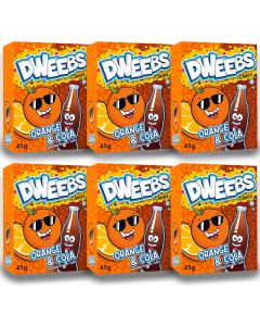 American Sweets - 6 boxes of orange and cola flavour chewy Dweebs American candy