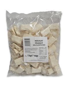 Bulk Sweets - A bulk 1kg bag of individually wrapped chunks of soft nougat with peanuts.