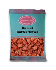 Individually wrapped rum and butter flavour toffees in a bulk 1kg bag