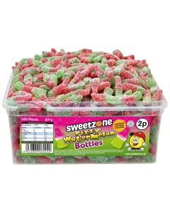 Sweetzone Fizzy Cherry Cola Bottles in a bulk plastic tub