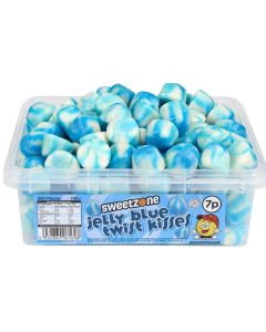 Sweetzone jelly blue twist kisses sweets in a bulk plastic tub