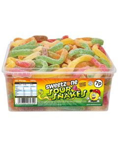 Sweetzone sour snakes sweets in a bulk plastic tub