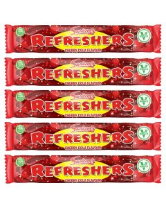 A pack of 7 cherry cola flavour refreshers chew bars, the classic chewy retro sweets!