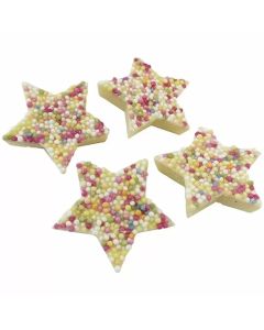 Hannahs White Stars - White chocolate flavour chocolate candy shaped like stars with a sprinkle topping