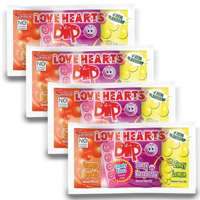 Swizzels Love Hearts Dip 4 Pack Retro Sweets Pick And Mix Sweets Fizzy Sweets 6947